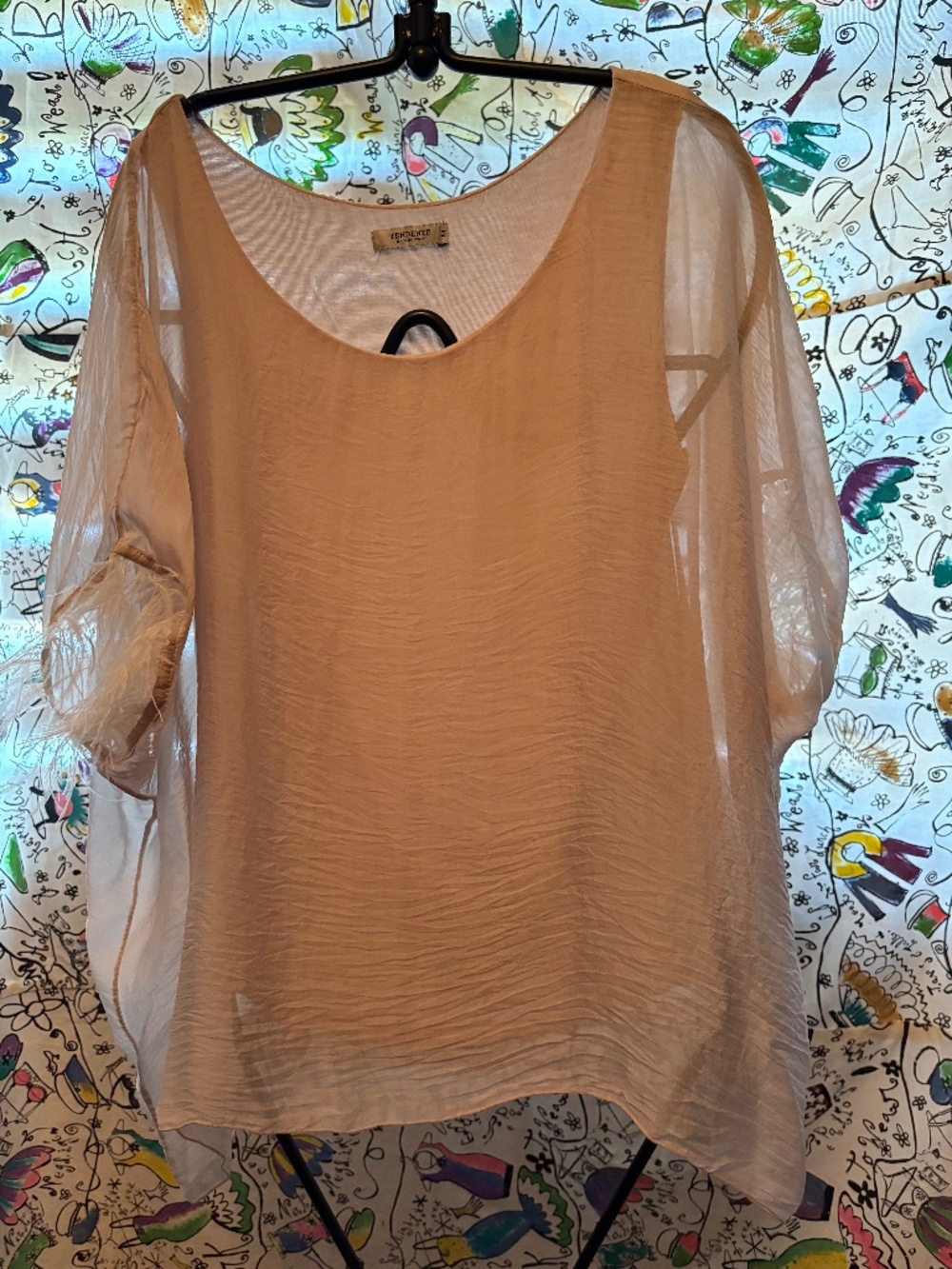 Italian made silk top with feathers
